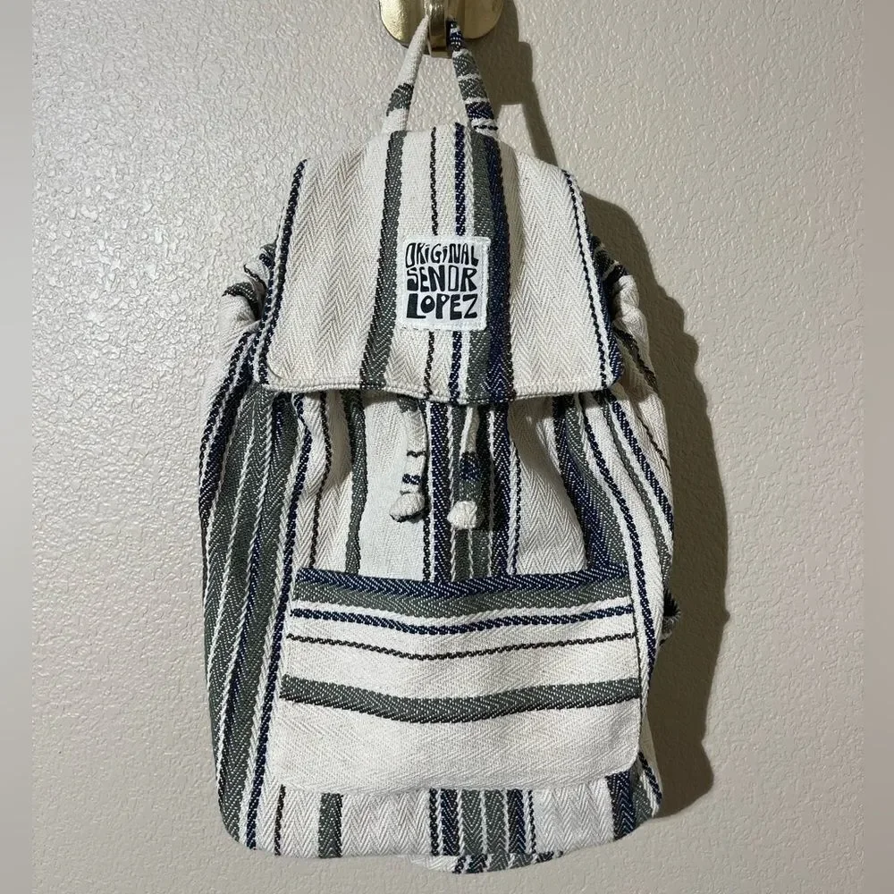 Original Senor Lopez Backpack with Black, White, and Gray Stripes